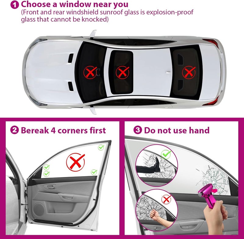 Yiader Store Car Window Breaker Tool, 3-in-1 Emergency Escape Tool with Window Breaker and Seat Belt Cutter, Safety Emergency Car Escape Tool for Car, Matte Black and Electroplating Pink - Image 4